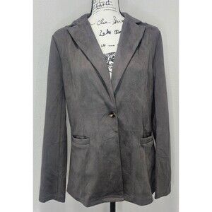 Allegra K Faux Suede Lapel Collar Long Sleeve Casual Work Office Jacket Size M